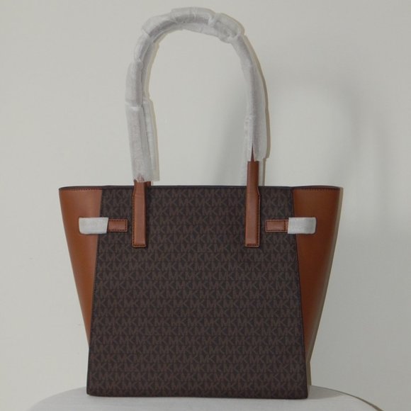 NWT $498 MICHAEL KORS CARMEN MK Monogram LARGE TZ BROWN Tote Shoulder BAG - Picture 4 of 10